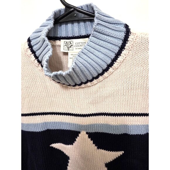 Vintage Cotton County Star Knit Sweater With Striped Pattern Turtleneck Design W - Picture 5 of 8